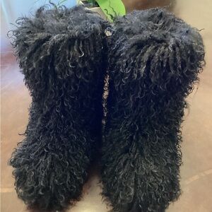 Fluffy Black Faux Furry Boots ( Size:11)